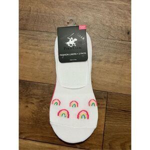 Beverly Hills Polo Club Woman’s Fashion Liner Socks 2 Pairs Rainbow & Pink NEW